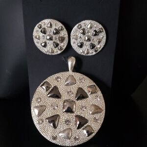 Silver-toned Pendant and Matching Stud Earrings Set  NWOT